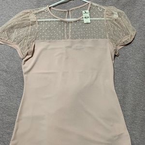 Mesh Polka Dot Puff Sleeve Top